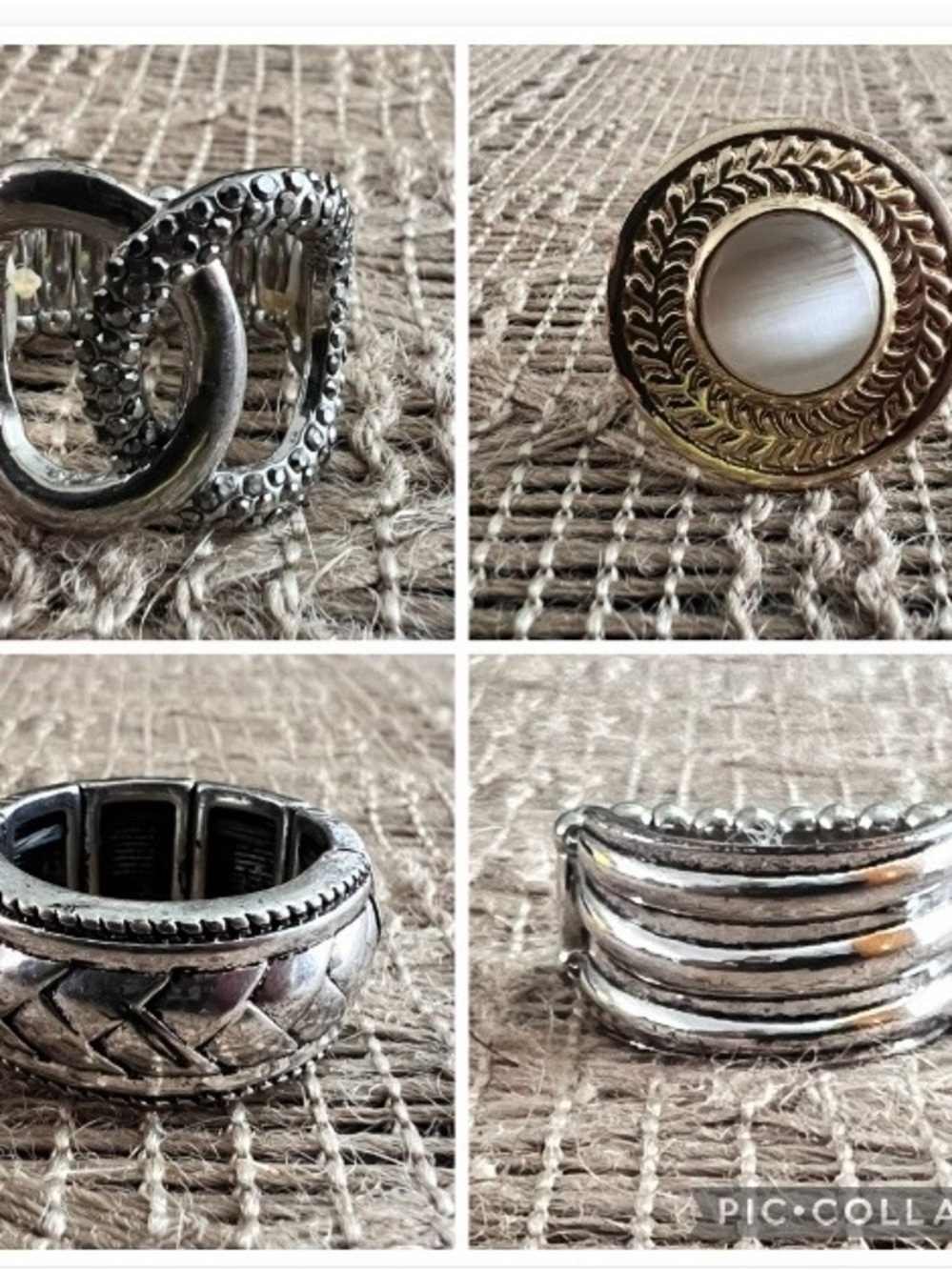 Lot of 3 Women's Fashion Rings 1 Men’s Silver & Gold Tone Rhinestone Stretch